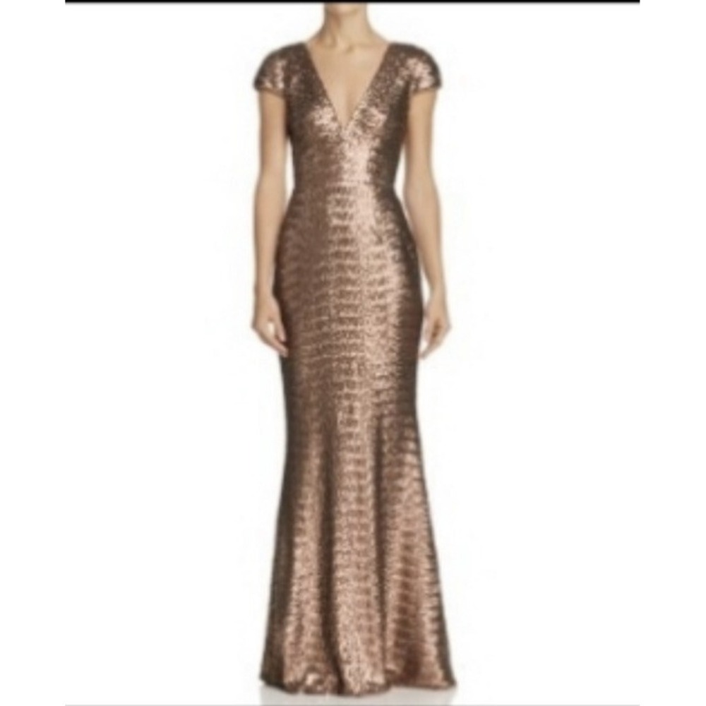 DRESS THE POPULATION Women's Lina Bronze‎ Sequin Maxi Dress Size XS